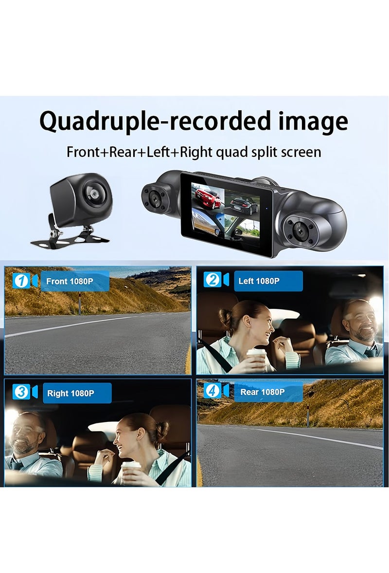 ET-LIFE 360°Dash Cam - 1080P Front and Rear View 4 Channel Dash Camera for Car, Built-in G-Sensor, IR Night Vision, 24H Parking Mode, 64GB TF Card, Loop Recording, APP Control - Image 2